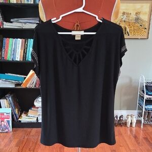 Black Blouse with Cut-Out Design